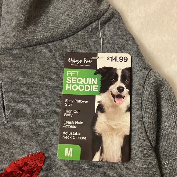 NWT Pet sequin hoodie.  Pullover. High cut belly. Leash Hole access adjustable - Picture 2 of 5